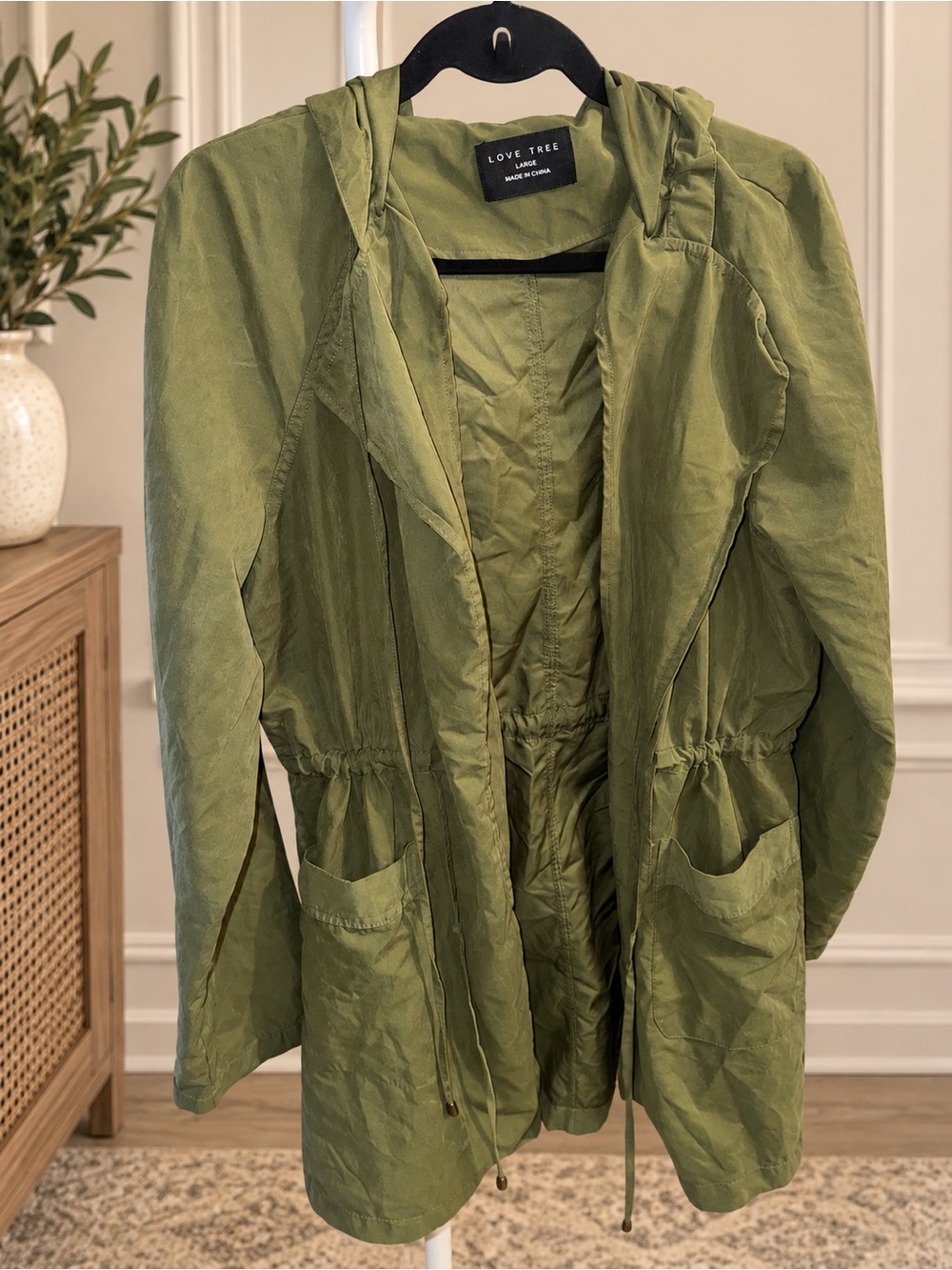 Love Tree Olive Green Hooded Utility Jacket Size Large